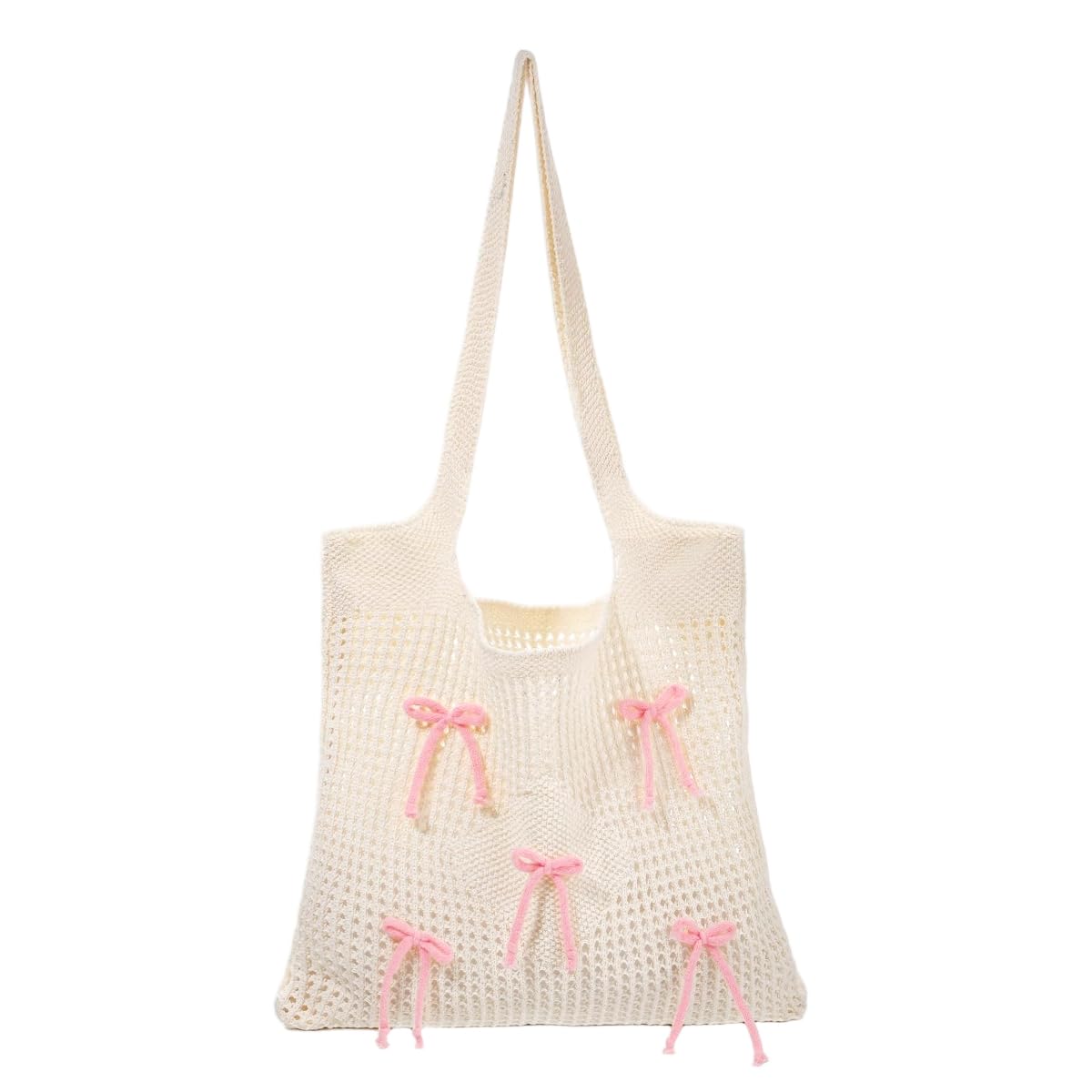 PALAY® Tote Bag for Woman Bow Crochet Mesh Knitted Shoulder Bag Coquette Cute Aesthetic Travel Tote for Girls