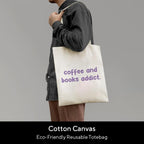 The Korhean Store Coffee and Books Addict Aesthetic Tote Bag for College, Travelling, Shopping, Office, Beach & Daily Use, Ecofriendly & Reusable, Premium Canvas Cotton