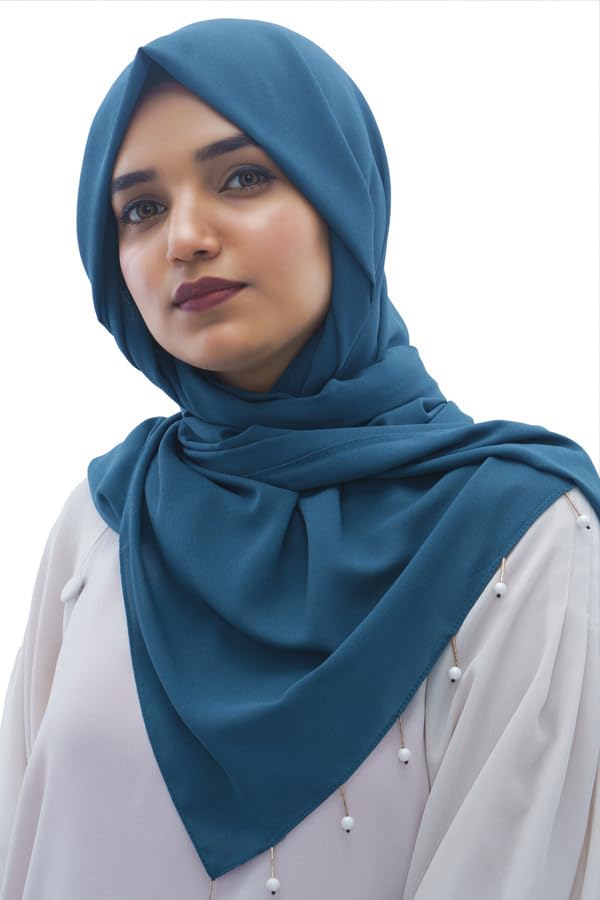 Urshia Georgette Pearl Hijab With Moti Latkan and Diamond Accents (Cyan Blue)