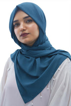 Urshia Georgette Pearl Hijab With Moti Latkan and Diamond Accents (Cyan Blue)