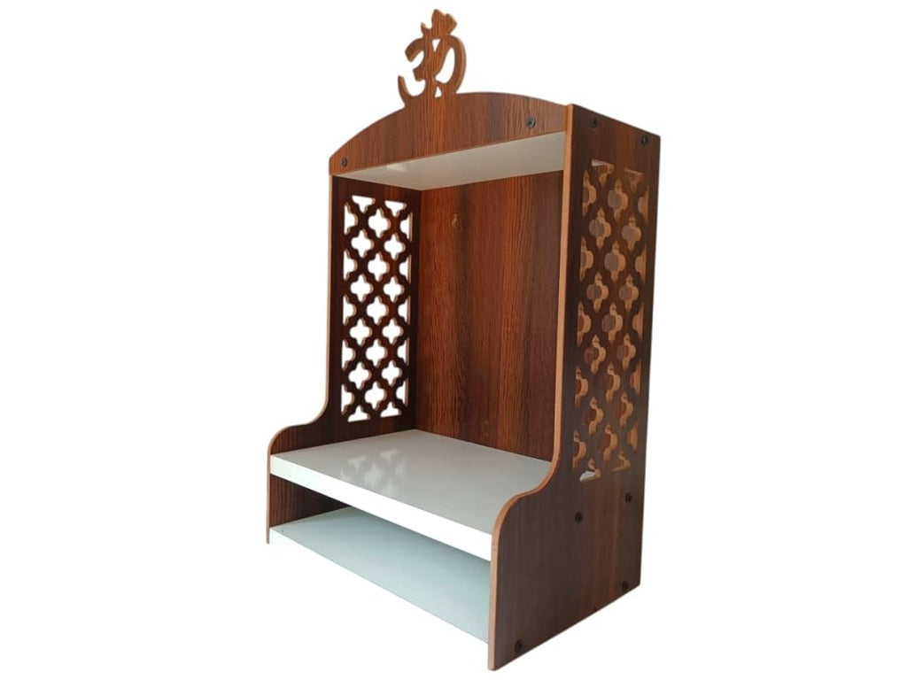 New Premium OM Jali Mandir, Wall Mount Temple, Home and Office Wall Mount and Table Top Temple, Puja Ghar, Dev Ghar, Brown & White