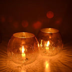 Gold Crackle Glass Tea Light Holder | Candle Diffuser | Tea Light Candle Holder | Ideal for Living Room, Bedroom, Dining Area Decor | Romantic Ambience | Perfect for Celebrations (2)