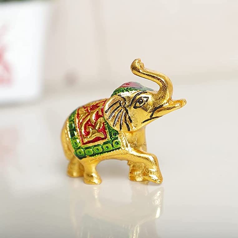 KridayKraft Elephant Set Metal Statue Small Size with Meena Work 2 pcs Set for Showpiece Enhance Your Home,Office Table,Animal Showpiece Figurines,Corporate Gift Article...