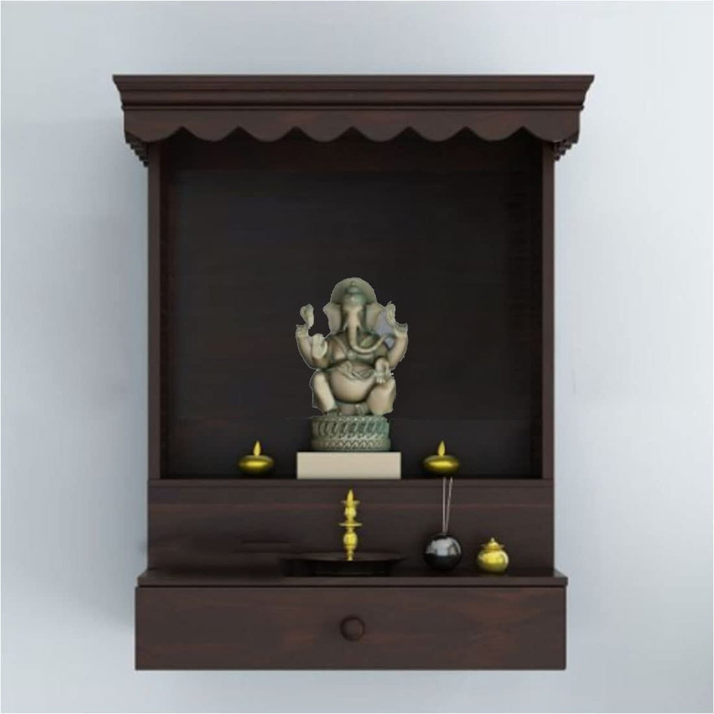 SHREE NATURAL Solid Wood Home Temple Pooja mandir with 1 Drawer for Home Decor. Pooja mandir Temple Solid Wood Temple Wooden Pooja Mandir for Home Furniture (Walnut)