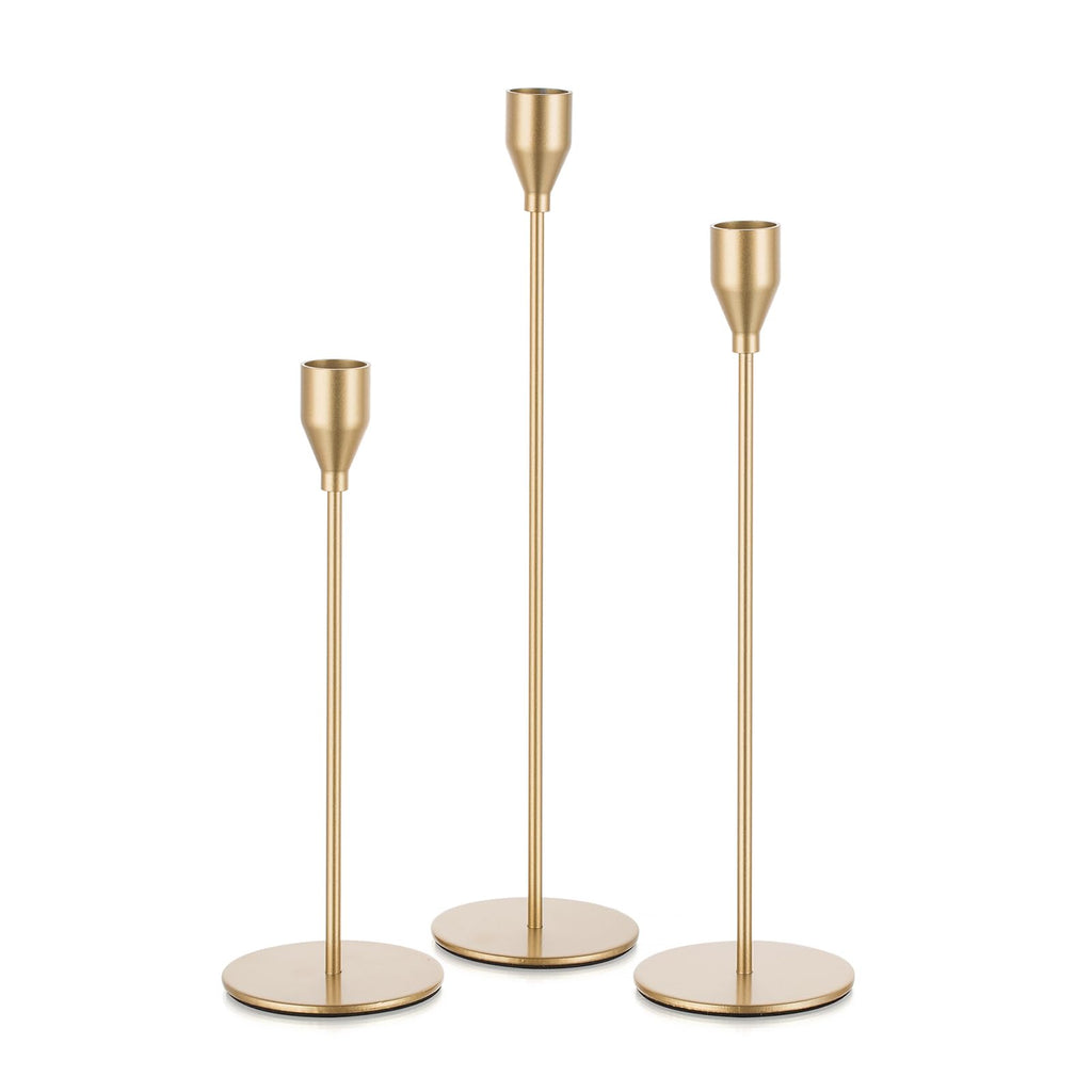 Candeldo Gold Taper Candle Holders: Tall Candlestick Holder for Table Centerpiece Set of 3 Metal Candles Stick Holders Stand Wedding Decor