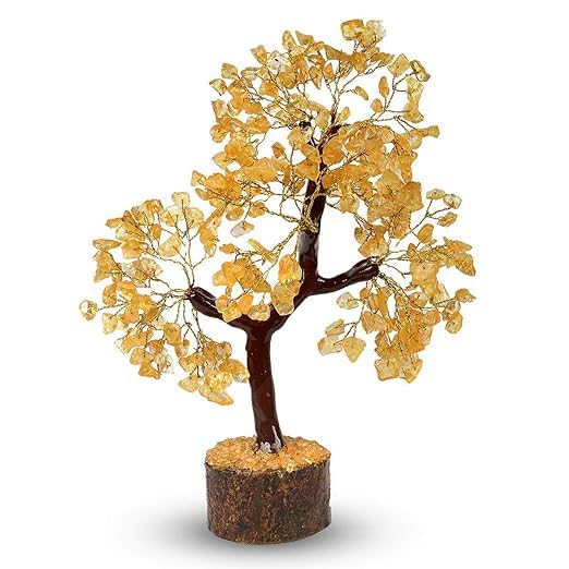 JINALI GEMS ® Natural Citrine Crystal Gemstone Tree with Golden Wire 300 Beads for Good Luck, Healing, Wealth & Prosperity
