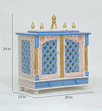 Jodhpur Handicrafts MDF Wood Home Temple Puja Mandir Home Temple Pooja Mandir with Door Pooja Room Stand (18 inch x 9 inch x 22 inch, White & Blue)