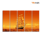 VIBECRAFTS Sailing Ship in Golden Hour Premium Wall Painting Set of Five For Home|Office|Living Room|Gift (PTVC5Pcs4_8619)