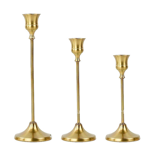 3 Pcs Gold Tall Candle Holder with Stable Base, 3 Size Alloy Holder for Taper Candles, Wedding, Dinning, Party Decoration (Gold)