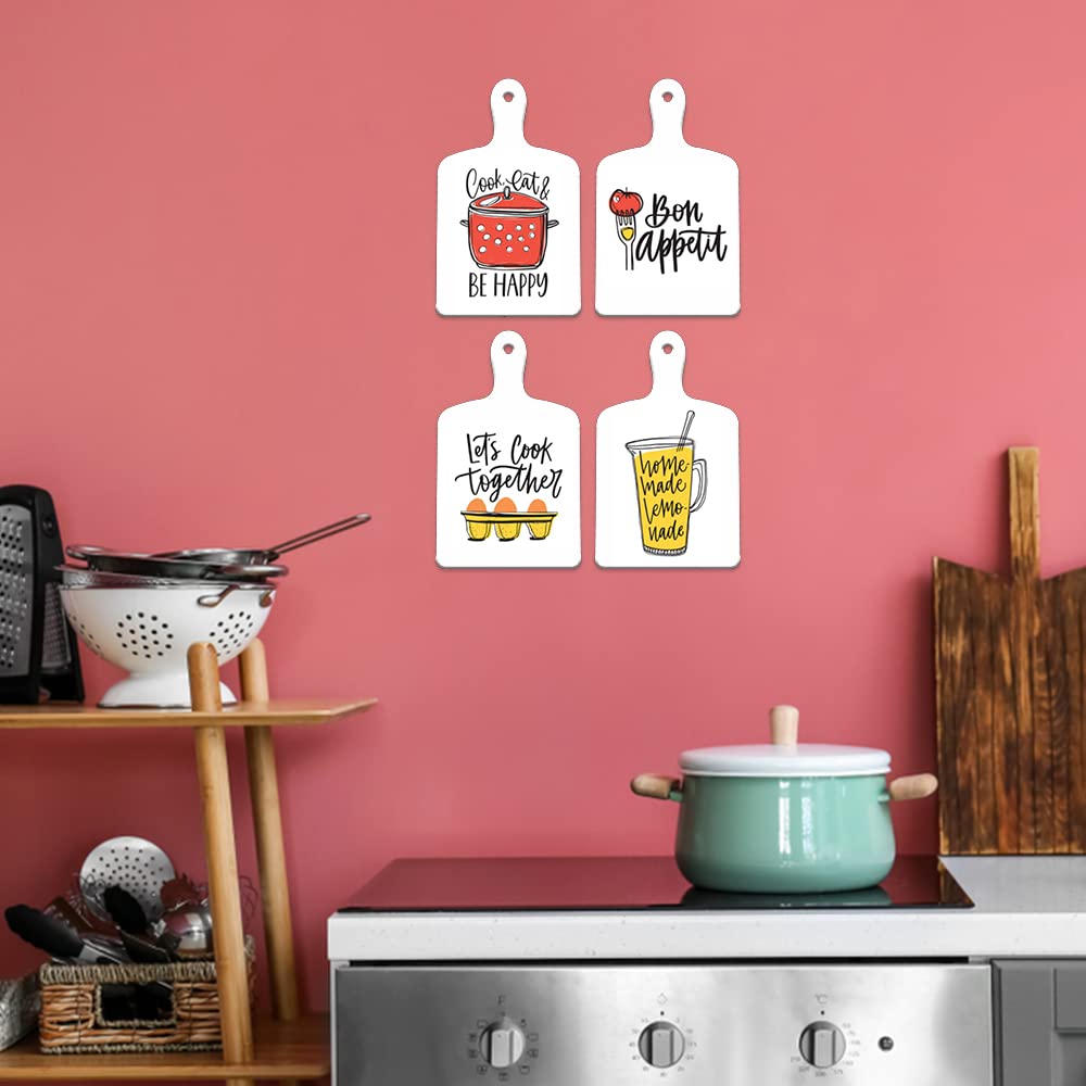 Artvibes Cook Eat And Be Happy Wall Decoration Items for Kitchen | Cafe | Restaurant | Quotes Decor Item | Printed Wall Decoration | Kitchen Quotes Decor Item | Wall Poster (WH_5603NN), Set of 4