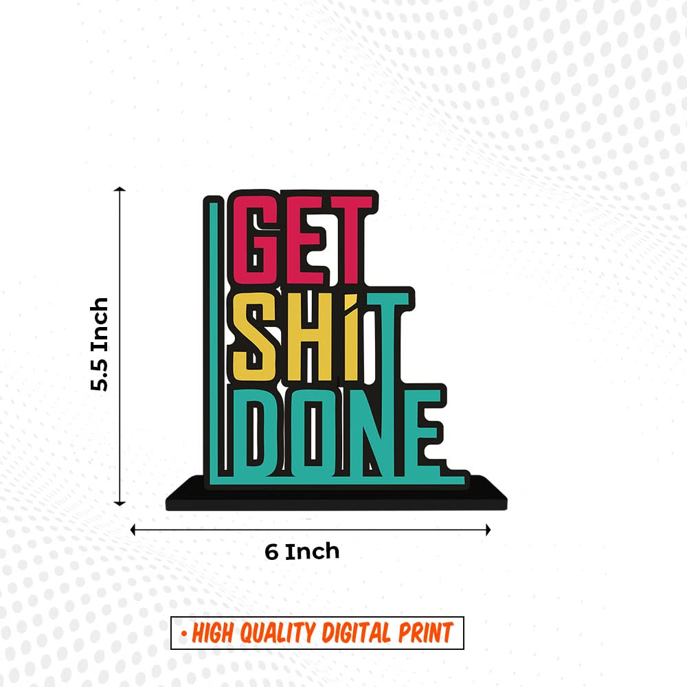 Artvibes Wooden Idols and Figurine Get Done Motivational Quote Table Decor for Office Desk|Home Decoration|Living Room|Bedroom|Modern Art Wood Showpiece Decorative Gifting Item(Sp_1103)