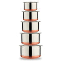 LIMETRO STEEL Set of 5 Gas Compatible Copper Base Steel Tope Set with Lid (5 Pieces, 1 Liter, 1.5 Liter, 2 Liter, 2.5 Liter, 3 Liter) Cookware Set, Stainless Steel…