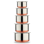 LIMETRO STEEL Set of 5 Gas Compatible Copper Base Steel Tope Set with Lid (5 Pieces, 1 Liter, 1.5 Liter, 2 Liter, 2.5 Liter, 3 Liter) Cookware Set, Stainless Steel…