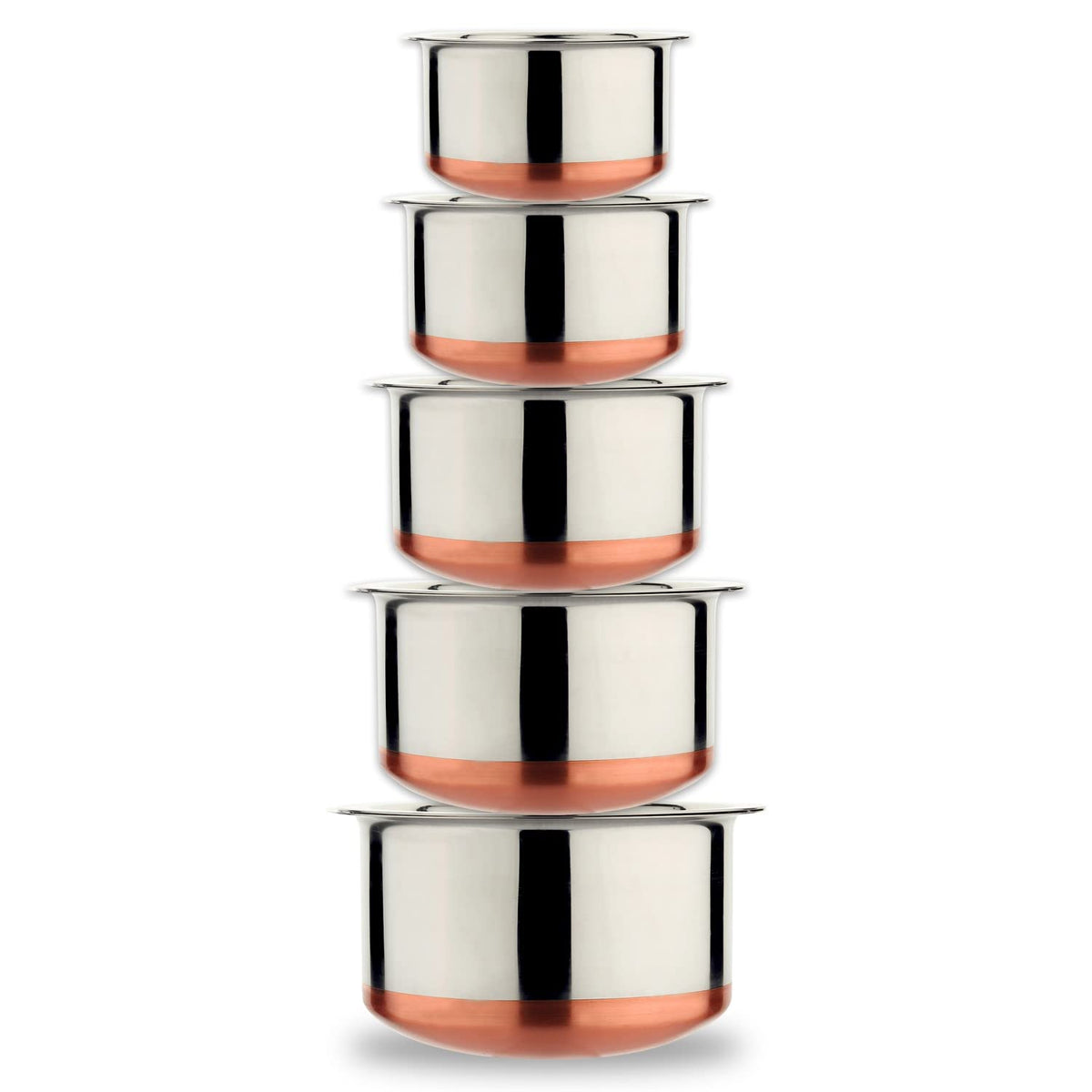 LIMETRO STEEL Set of 5 Gas Compatible Copper Base Steel Tope Set with Lid (5 Pieces, 1 Liter, 1.5 Liter, 2 Liter, 2.5 Liter, 3 Liter) Cookware Set, Stainless Steel…