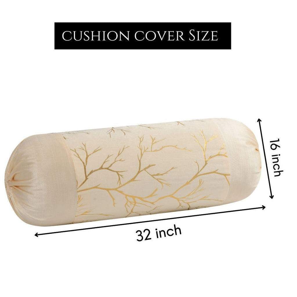 Stuffique Bolster Pillow Cover Set of 5, Round Cushion Cover - 16 x 32 inches, Cream