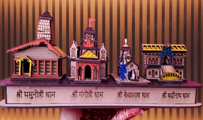 A&S Ventures Tempal for Home Decoration and Gift kedarnath, Badrinath,Yamunotri, Gangotri Wooden Handmade Temple 3D Tample (Multi Colour