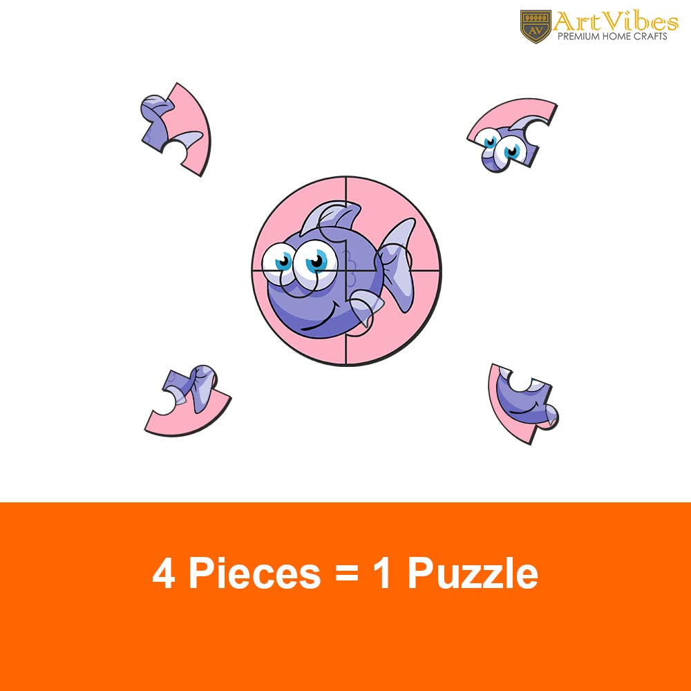Artvibes Cute Sea Animals Premium Wooden Puzzles for Kids | Jigsaw Puzzles for Kids Age 2-5 | 4 Piece Puzzles | Toddlers Wooden Puzzle (PZ_607NV), Set of 6