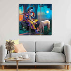 VIBECRAFTS 3 Pieces Shri Krishna Canvas Wall Painting Fitted With Wooden Frame For Home | Office | Living Room | Gifts (PTVC3Pcs1_9512)