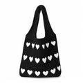 Zibuyu Pack Crochet Heart Tote Bag, Soft Knit Aesthetic Shoulder Black