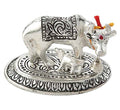 Prince Home Decor & Gifts Metal Kamdhenu Cow with Calf Statue (Silver)
