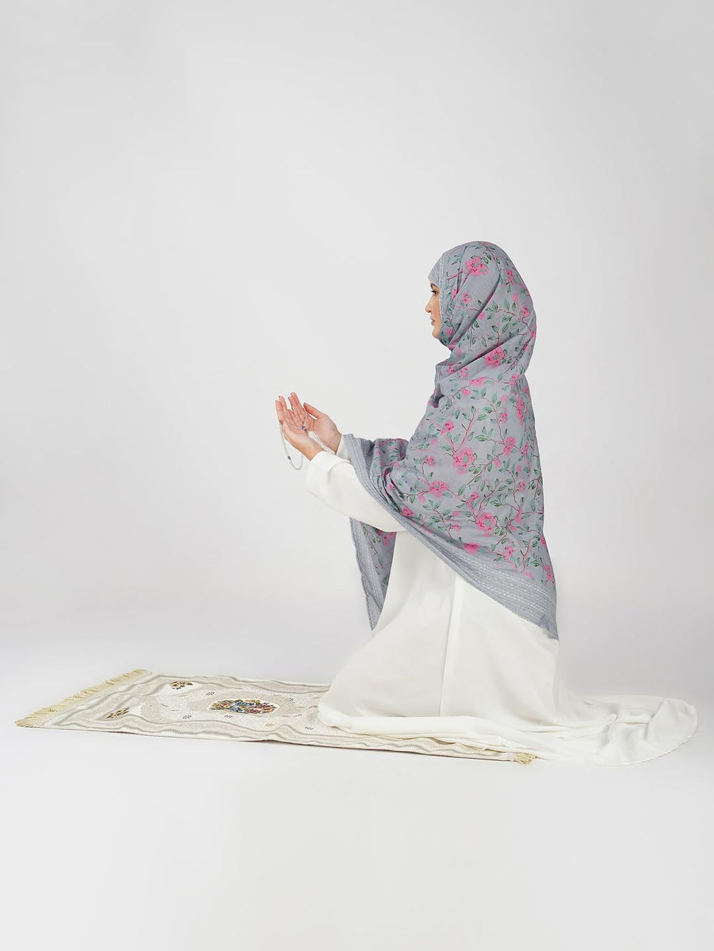 ANAApparels ANA Zoha Bluish Grey Floral Dupatta | 92 x 42 Inches – Premium Mulmul Cotton | Lace Border | Lightweight, Soft & Breathable