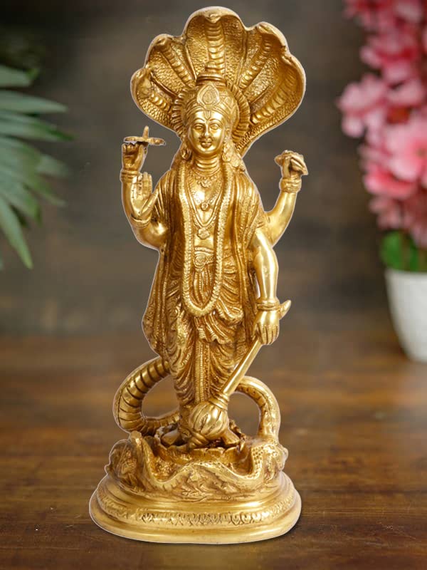 ARTVARKO Brass Big Lord Vishnu Idol Standing On Sheshnag, Bhagwan Murti Venkatesh Lakshmi Narayan Sculpture Decorative Idols Statue for Home Décor Mandir Pooja Temple Gift 17 Inch.