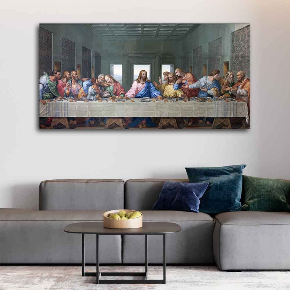 VIBECRAFTS Canvas Paintings for Living Room Drawing Room Last Supper Of Jusus Canvas Wall Painting Fitted With Wooden Frame for Home | Office | Gift (PTVCH_2431N)