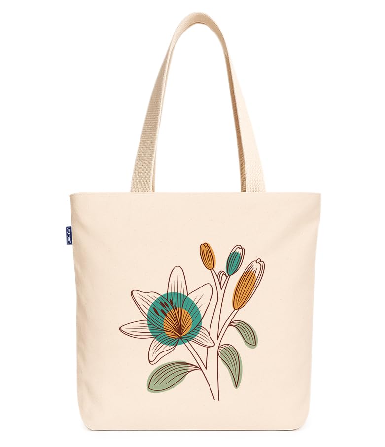 Econest Premium Canvas Tote Bags for Women with zip closer | unique tote bag for Girls, 100% Organic Cotton Tote bag | beach | gift | office, school & Daily Usable strong handbag (Flower Abstract)