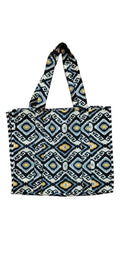 HOUSE OF GULAB Cotton Tote Bag Reusable Shopping Bag Printed Canvas Cloth Carry Bag with Long Handle for Women & Men Eco Friendly Grocery Vegetable Storage Travel Bag 15x18 Inch (Black & Yellow)