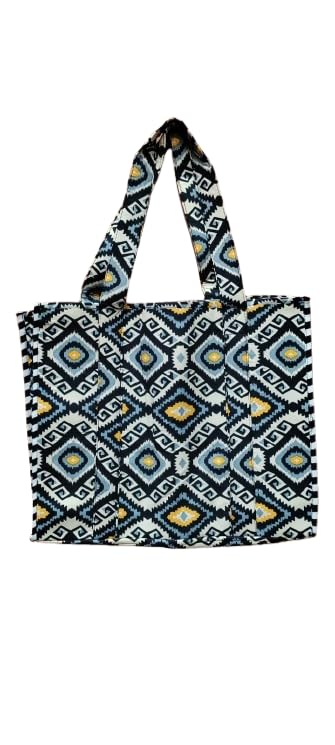HOUSE OF GULAB Cotton Tote Bag Reusable Shopping Bag Printed Canvas Cloth Carry Bag with Long Handle for Women & Men Eco Friendly Grocery Vegetable Storage Travel Bag 15x18 Inch (Black & Yellow)