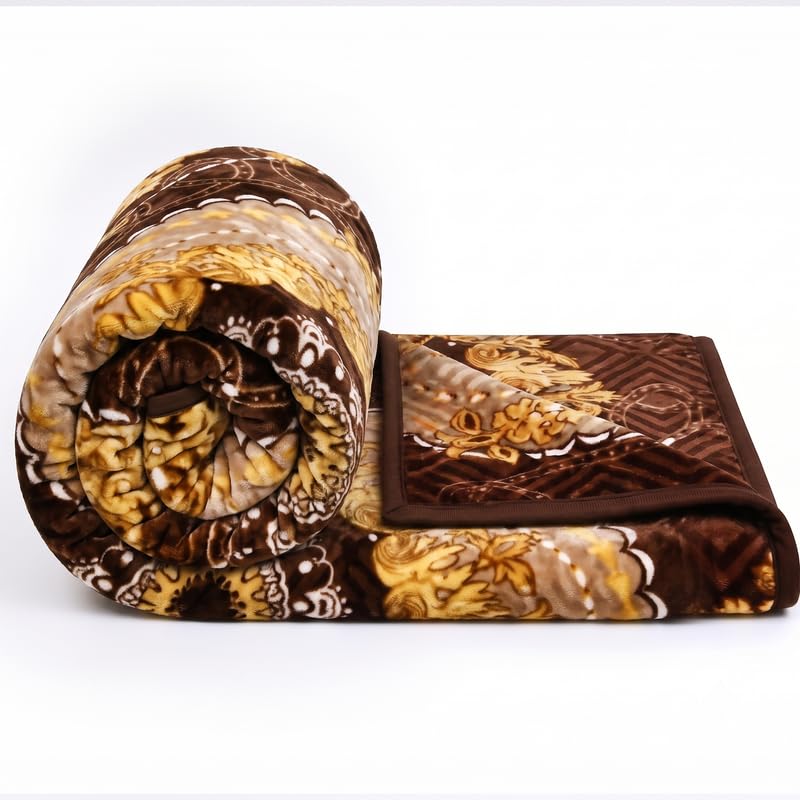 BSB HOME Premium Super Soft Cloudy Printed Double Bed Mink Blanket for Mild Winter/Heavy Winter, Ultrasoft & Cozy Single Ply Blanket | | 220 x 228 Cm (Crimson & Yellow Floral Pink, Weight-1500 Grams) Kafalo