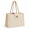 MOZU BAZAAR Jute Lunch Bag with Zip | Lunch Box Bag for Office Use | Jute Bag for Lunch | Jute Bags for Women & Men, Shopping, Grocery & Office Essentials (Ivory Stripe)