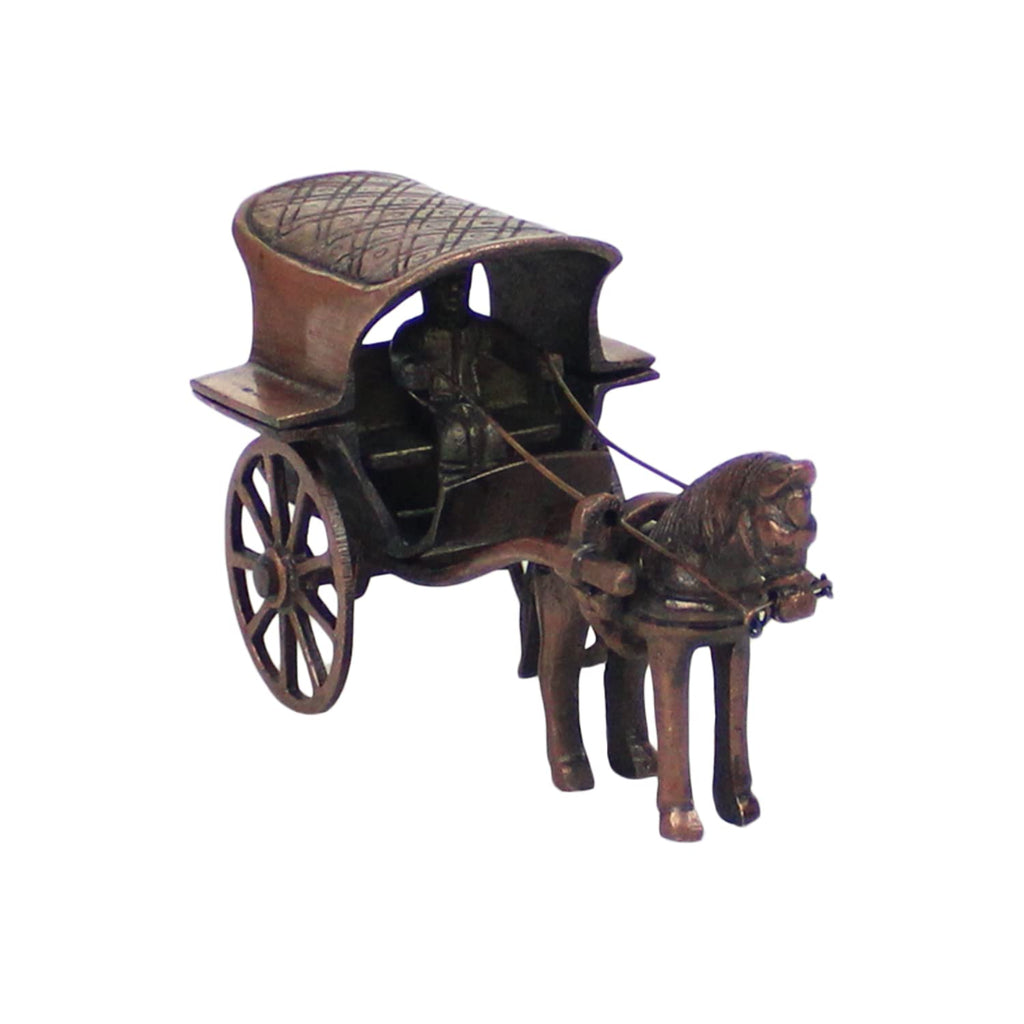 SVARUP Brass Horse Carriage Decorative Showpiece Animal Horse Antique Tanga Cart Home Decor Gift 5 Inch