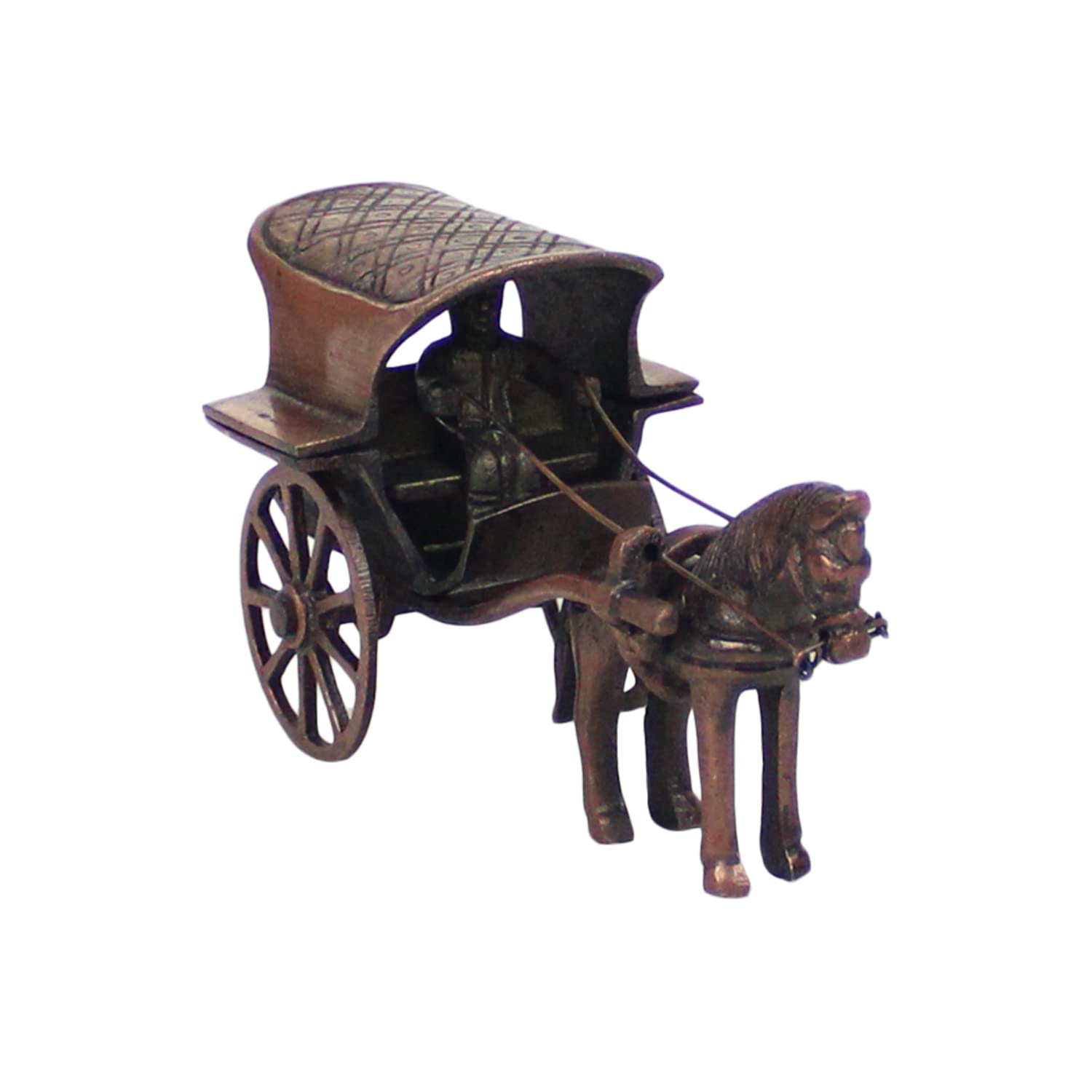 SVARUP Brass Horse Carriage Decorative Showpiece Animal Horse Antique Tanga Cart Home Decor Gift 5 Inch