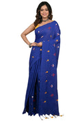 RoyBoni Khadi Embroidery Saree for Women | Fulmina Work | Pure Cotton Khadi Saree with Blouse Piece | Lightweight Traditional (Blue)