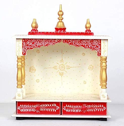 Kamdhenu Art and Craft Wooden Temple Home Temple Pooja Mandir Pooja Mandap Temple for Home (White & Red) - 9X22 Inch
