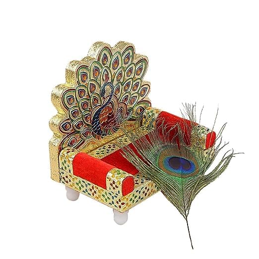 Viraaji® Wood Laddu Gopal Meenakari Singhasan for Pooja Mandir Big Size, Golden (22.5 x 15.5 x 20.5 cm)