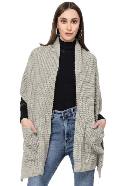 513 Women's Acrylic Woolen Self Design Casual Warm Winter Wear Muffler With Pocket Scarf Stole