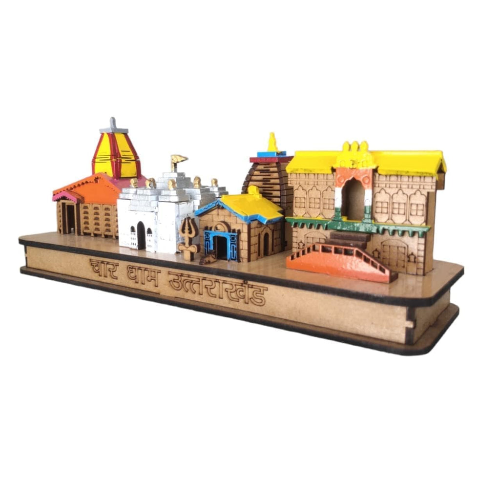 Chardham 3D Wood Tempal for Home Decoration and Gift kedarnath, Badrinath,Yamunotri, Gangotri Wooden Handmade Temple