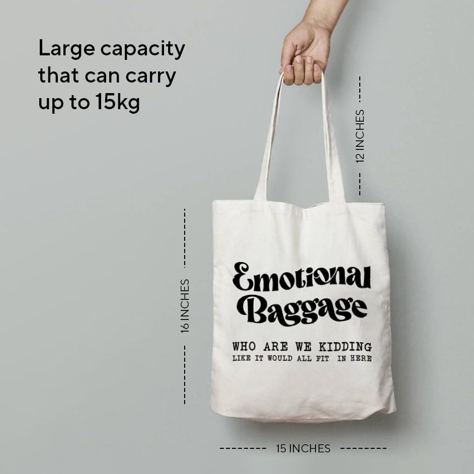 The Korhean Store Unisex-Adult Emotional Baggage Aesthetic Eco-Friendly Tote Bag For College, Travelling, Shopping, Office, Beach & Daily Use, Ecofriendly & Reusable, Premium Canvas Cotton (White)