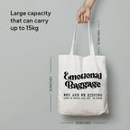 The Korhean Store Unisex-Adult Emotional Baggage Aesthetic Eco-Friendly Tote Bag For College, Travelling, Shopping, Office, Beach & Daily Use, Ecofriendly & Reusable, Premium Canvas Cotton (White)