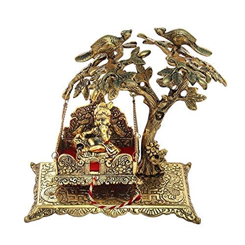 Prince Home Decor & Gifts Krishna Seated on a Aluminium Jhoola Hanging on Tree in Metal handicrafts by Prince Home Decors & Gifts (Gold)