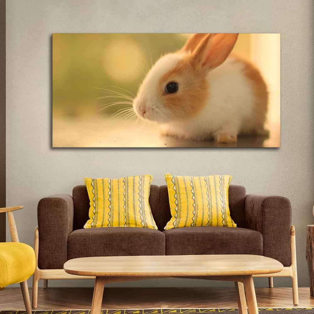 VIBECRAFTS Canvas Paintings for Living Room Drawing Room Premium Cute White & Brown Bunny Canvas Wall Painting Wall Painting Fitted with Wooden Frame for Home | Office | Gift (PTVCH_2319)