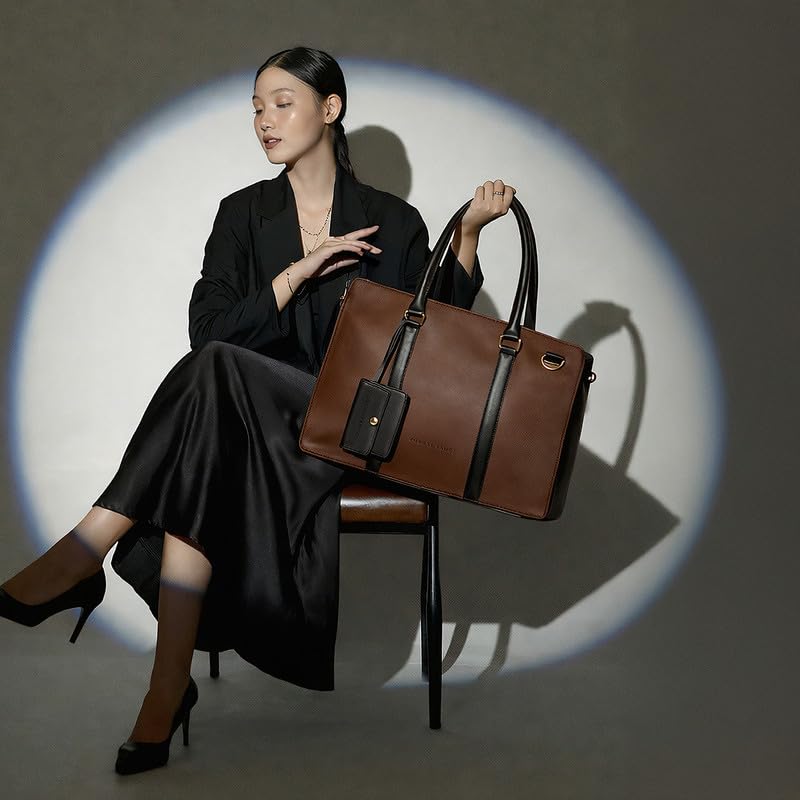 Haute Sauce Women The Diurnal Tote Office Bag | Chocolate Brown | Zipper Closure | Vegan Leather Material | Card & Penholder | Laptop Compatibility Upto 17 Inch | Handbag For For Office Wear