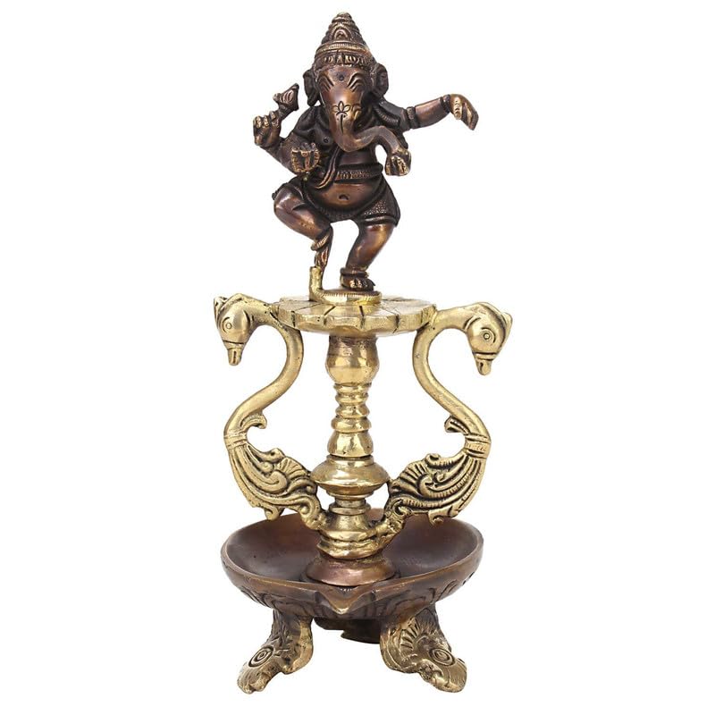 SVARUP Antique Brass Dancing Ganesh Diya: Perfect for Puja Room, Table Decor & Diwali Gift.