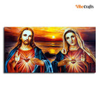 VIBECRAFTS Canvas Paintings for Living Room Drawing Room Jesus Christ And Mary Canvas Wall Painting Fitted With Wooden Frame For Home | Office | Living Room | Gifts (PTVCH_2550)(48 x 24 Inches)