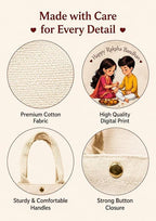 KEROWAL Eco-Friendly Cotton Canvas Raksha Bandhan Gift Bag with Soft Rope Handles & Snap Button - Reusable Printed Tote Bag for Brother Sister Rakhi Gift Packaging & Hampers