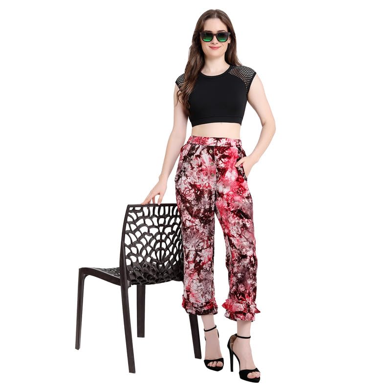Chandwasia Women’s & Girls Pashmina Straight-Cut Pants | Soft & Comfortable Fabric | Regular Fit | Elastic Waist | Trendy Casual Red, M