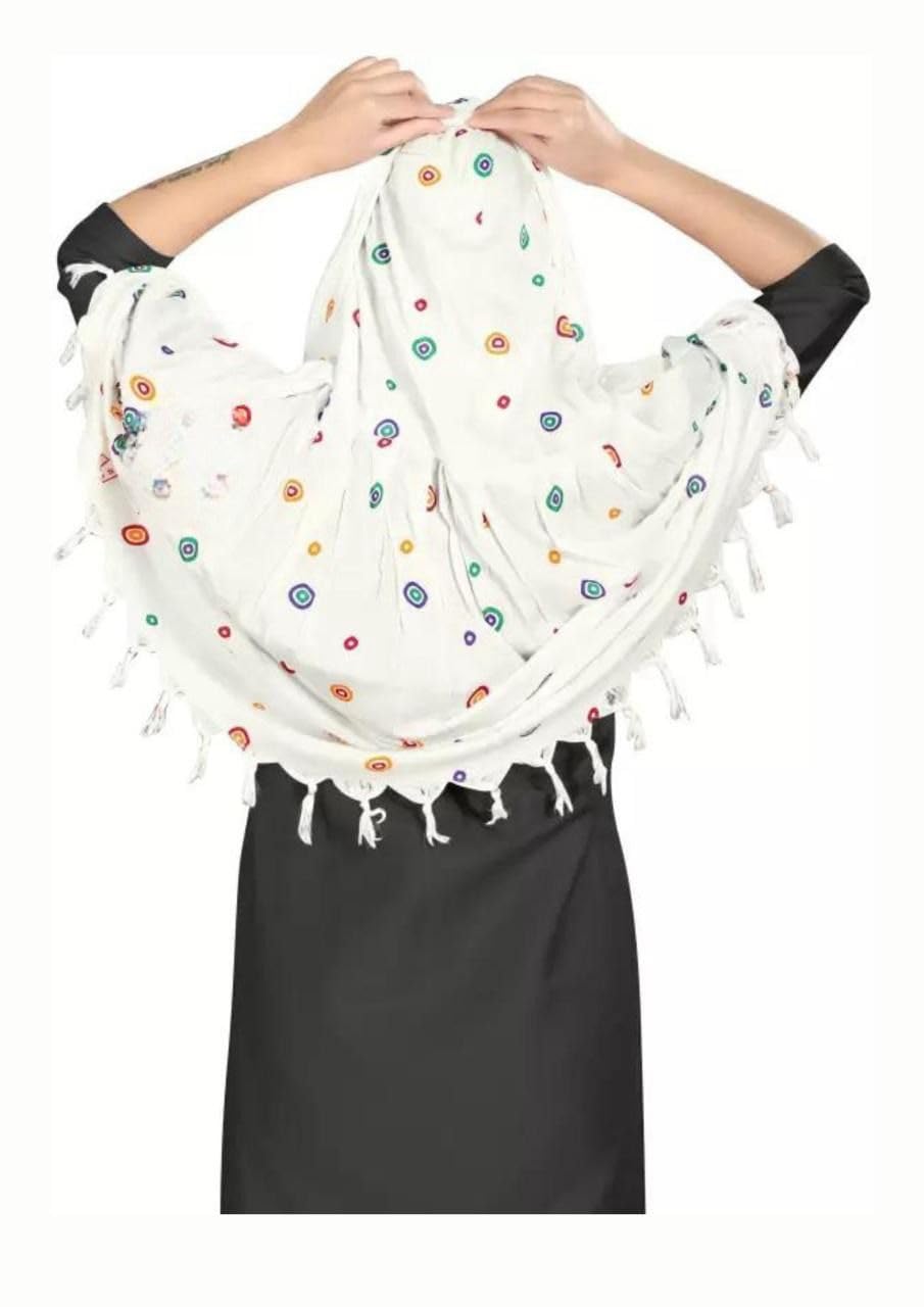Vinsh Enterprise Cotton Long Scarf Cum Mask Scarves Usable for Vehicle Driver | White Printed Design | Universal Size | For Girl & Women | Soft & Breathable Sun Protection (Square Triangle)