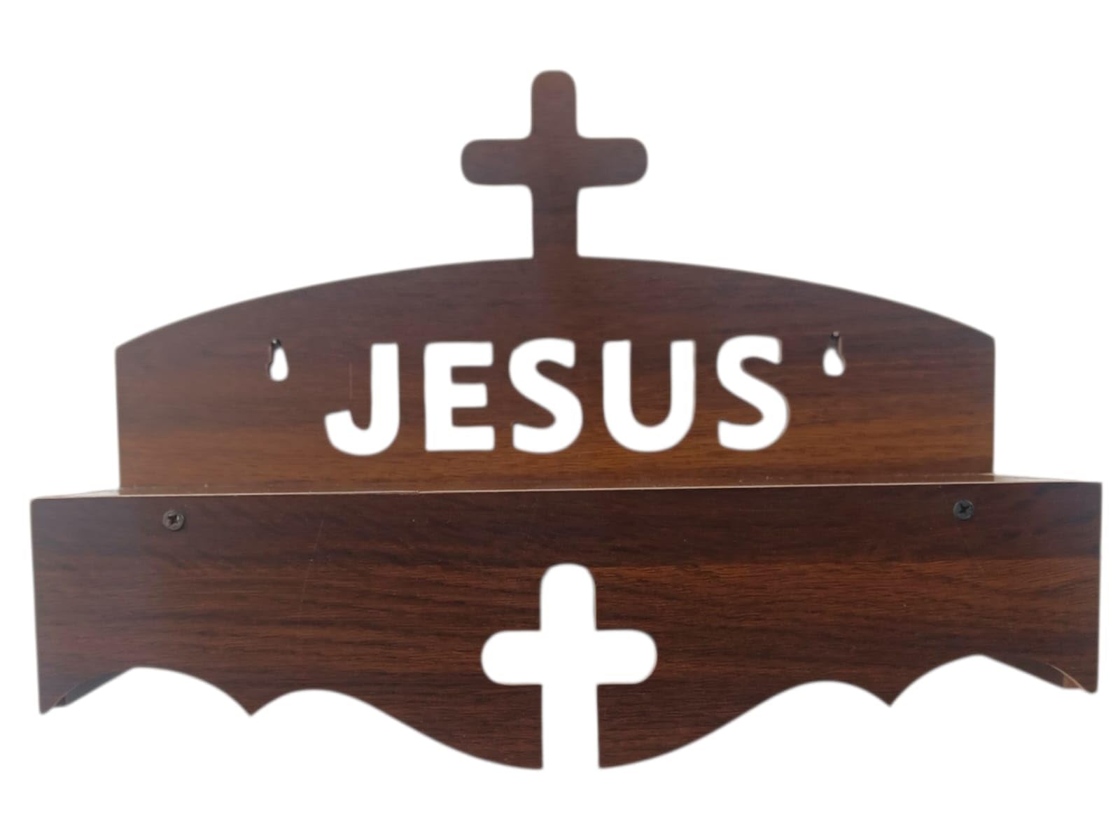 Elegant Wooden Jesus Wall Decor Shelf With Cross, Christian Home Prayer Room, Strong Build Spiritual Display Unit For Daily Devotion Families Faith Blessings love